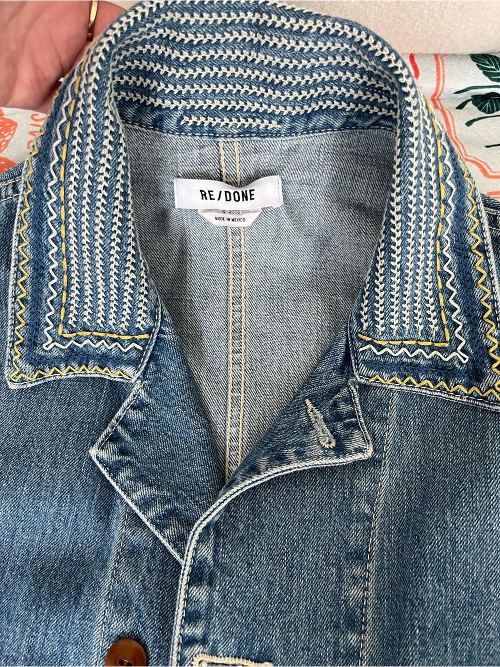 Re/Done 70s Denim Work Jacket with Embroidered Collar, oversized S - Picture 3 of 7